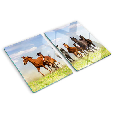 Szklana deska do krojenia z motywem galopujących koni na łące