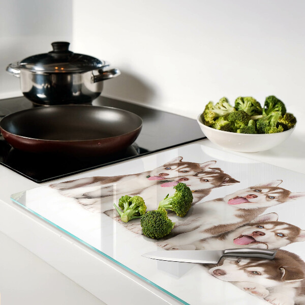 Szklana deska kuchenna z motywem szczeniaków husky