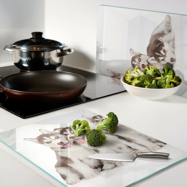 Szklana deska kuchenna z motywem szczeniaków husky