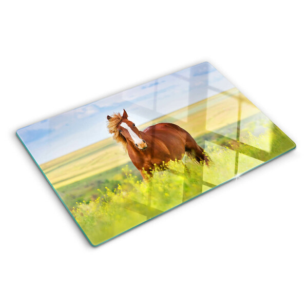 Szklana deska kuchenna z motywem konia na łące