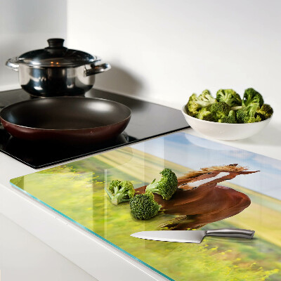 Szklana deska kuchenna z motywem konia na łące