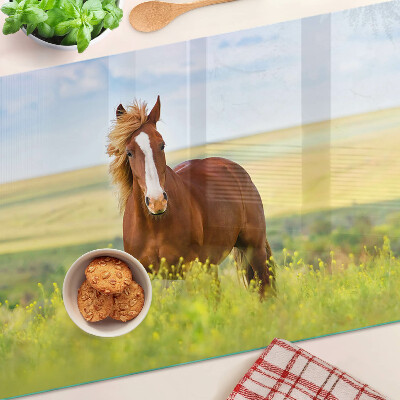 Szklana deska kuchenna z motywem konia na łące