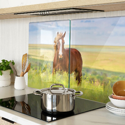 Szklana deska kuchenna z motywem konia na łące