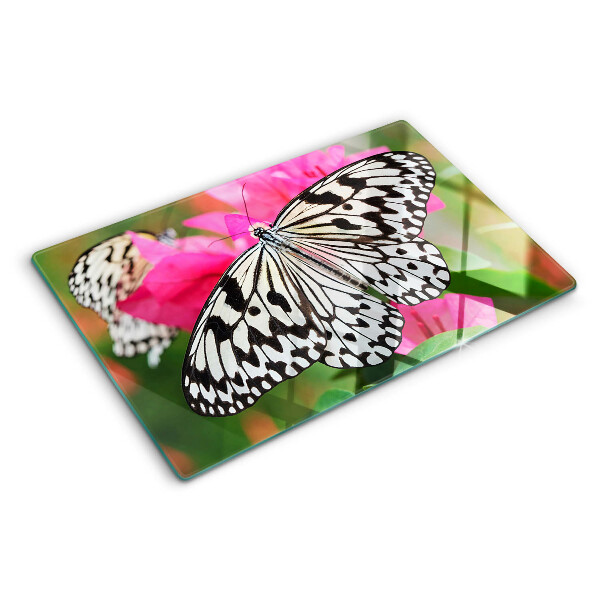 Deska kuchenna szklana z motywem motyla na kwiatach