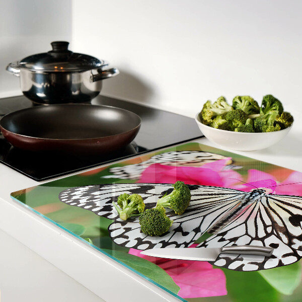 Deska kuchenna szklana z motywem motyla na kwiatach