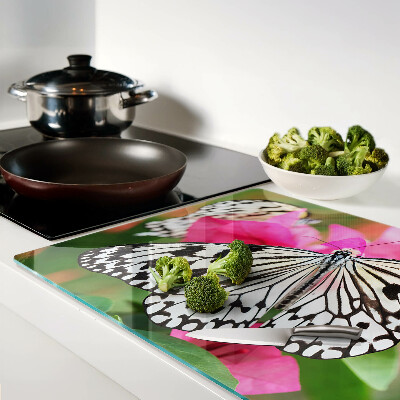 Deska kuchenna szklana z motywem motyla na kwiatach