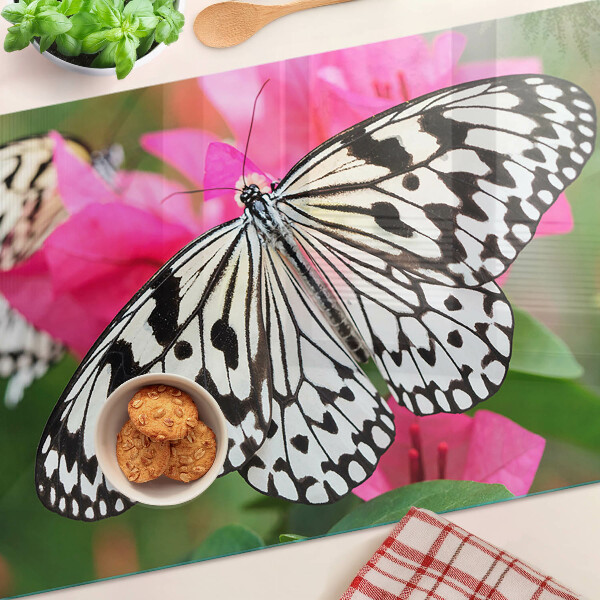 Deska kuchenna szklana z motywem motyla na kwiatach