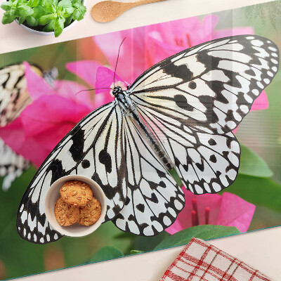 Deska kuchenna szklana z motywem motyla na kwiatach