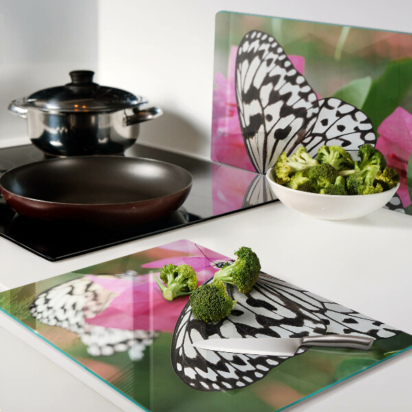Deska kuchenna szklana z motywem motyla na kwiatach