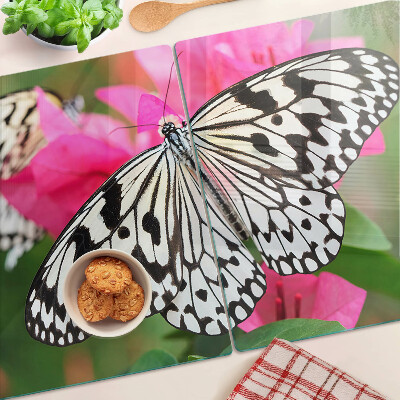 Deska kuchenna szklana z motywem motyla na kwiatach