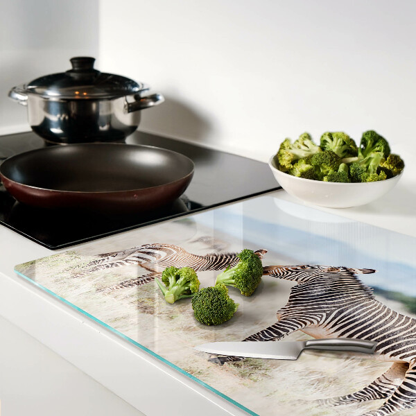 Deska kuchenna szklana z motywem zebry na łące