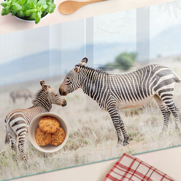 Deska kuchenna szklana z motywem zebry na łące