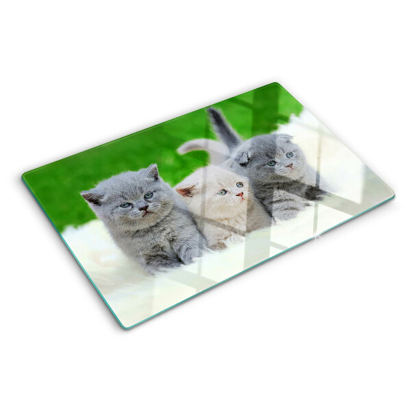 Szklana deska do krojenia z nadrukiem kociąt na zielonym tle