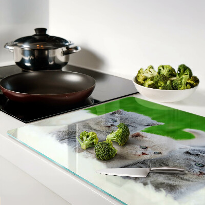 Szklana deska do krojenia z nadrukiem kociąt na zielonym tle