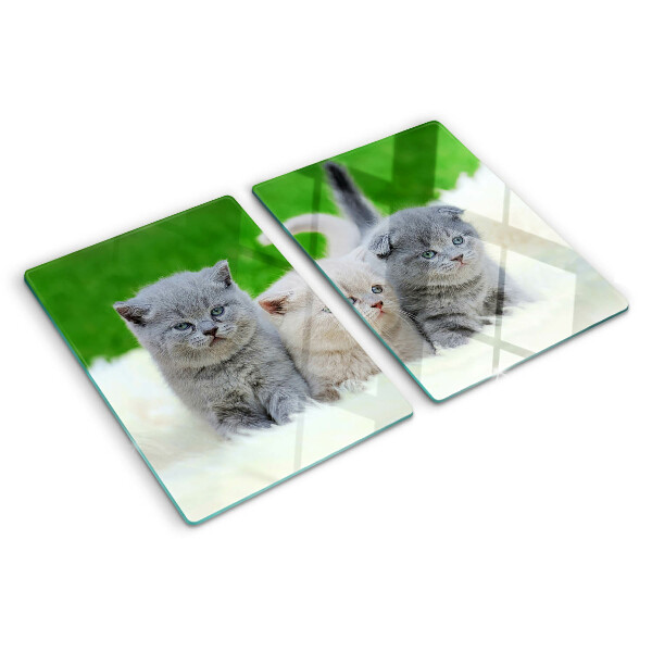 Szklana deska do krojenia z nadrukiem kociąt na zielonym tle