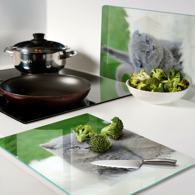 Szklana deska do krojenia z nadrukiem kociąt na zielonym tle