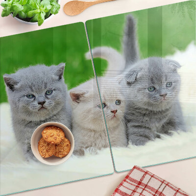 Szklana deska do krojenia z nadrukiem kociąt na zielonym tle