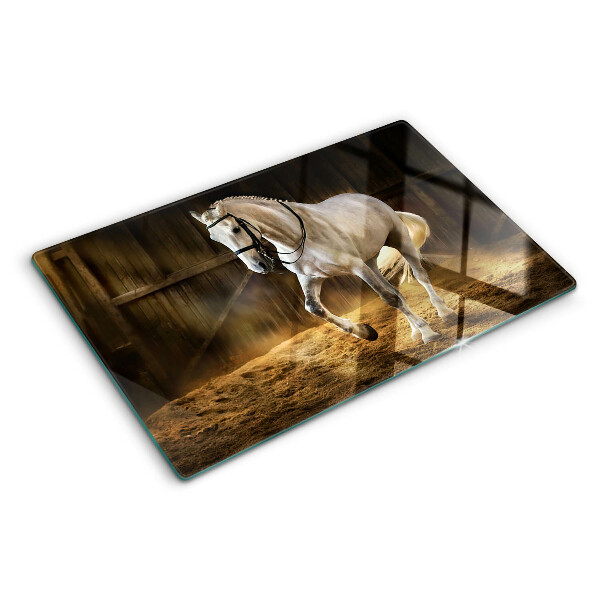 Szklana deska kuchenna z motywem konia w ruchu w stajni