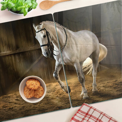 Szklana deska kuchenna z motywem konia w ruchu w stajni