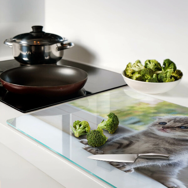 Deska kuchenna szklana z nadrukiem przedstawiającym kotka na parapecie