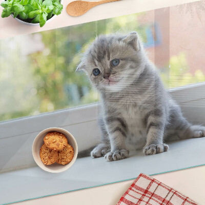 Deska kuchenna szklana z nadrukiem przedstawiającym kotka na parapecie