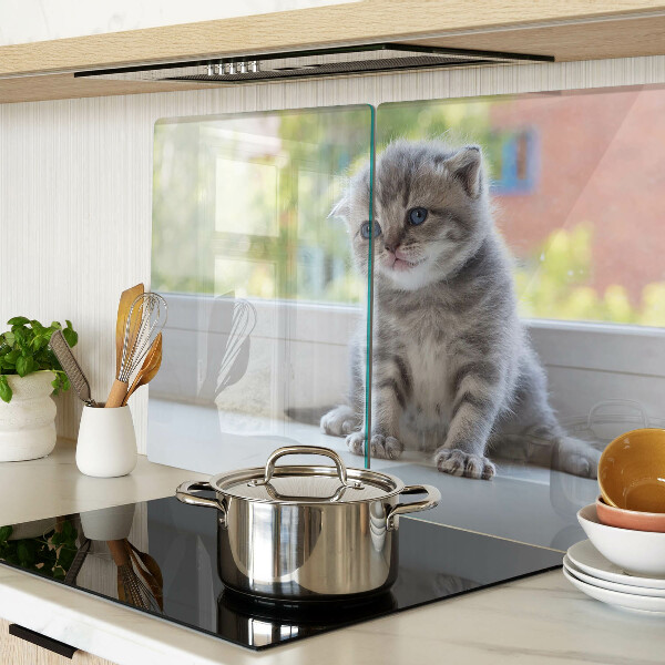 Deska kuchenna szklana z nadrukiem przedstawiającym kotka na parapecie