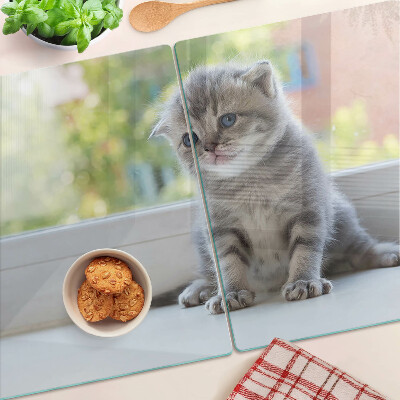 Deska kuchenna szklana z nadrukiem przedstawiającym kotka na parapecie