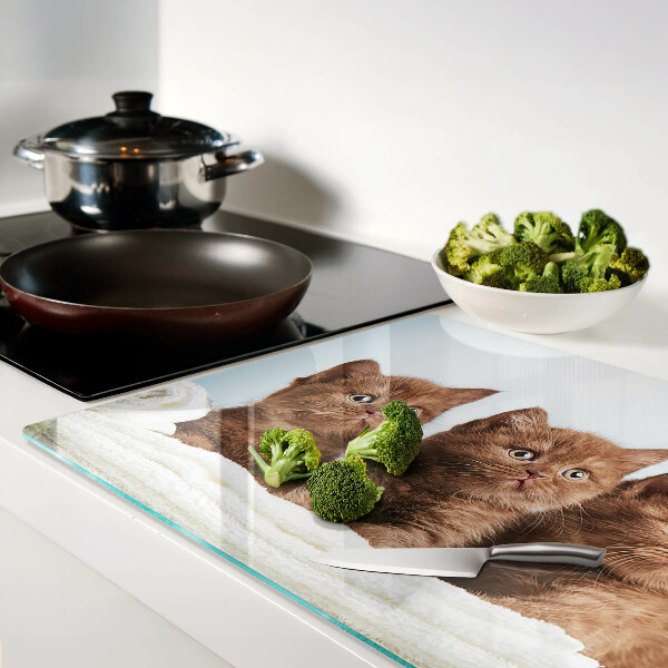 Deska kuchenna szklana z motywem trzech brązowych kotów