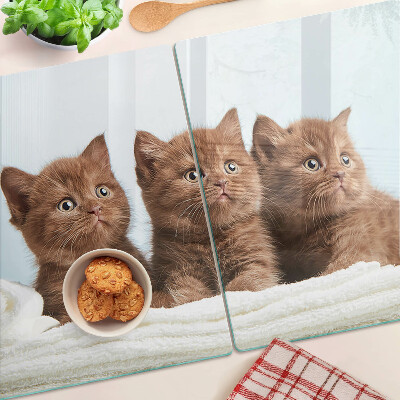 Deska kuchenna szklana z motywem trzech brązowych kotów