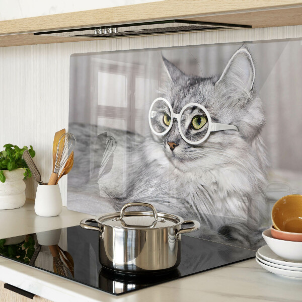 Szklana deska do krojenia z nadrukiem przedstawiającym kota w okularach
