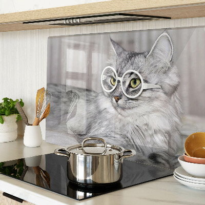 Szklana deska do krojenia z nadrukiem przedstawiającym kota w okularach