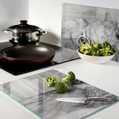 Szklana deska do krojenia z nadrukiem przedstawiającym kota w okularach