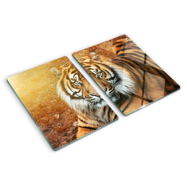 Szklana deska do krojenia z nadrukiem przedstawiającym tygrysa w promieniach słońca