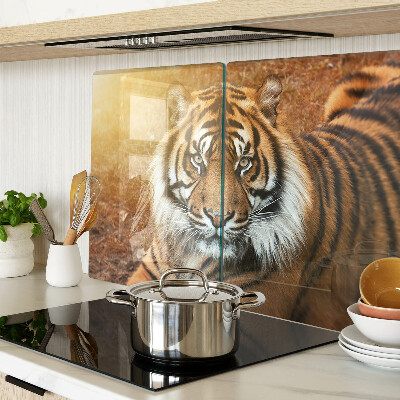 Szklana deska do krojenia z nadrukiem przedstawiającym tygrysa w promieniach słońca