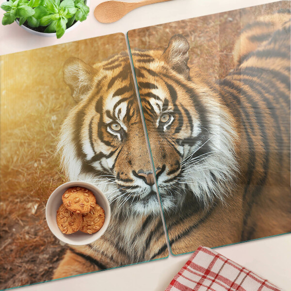 Szklana deska do krojenia z nadrukiem przedstawiającym tygrysa w promieniach słońca