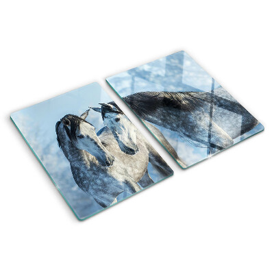 Szklana deska kuchenna z motywem koni w zimowym krajobrazie