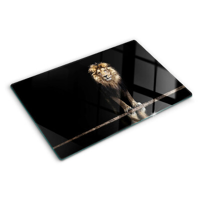 Szklana deska kuchenna z motywem lwa na ciemnym tle