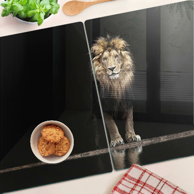 Szklana deska kuchenna z motywem lwa na ciemnym tle