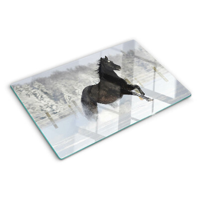 Deska kuchenna szklana z motywem konia w zimowym krajobrazie