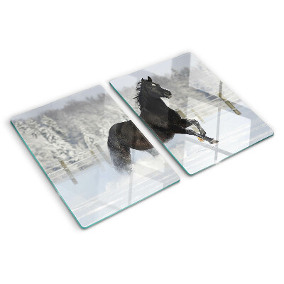 Deska kuchenna szklana z motywem konia w zimowym krajobrazie