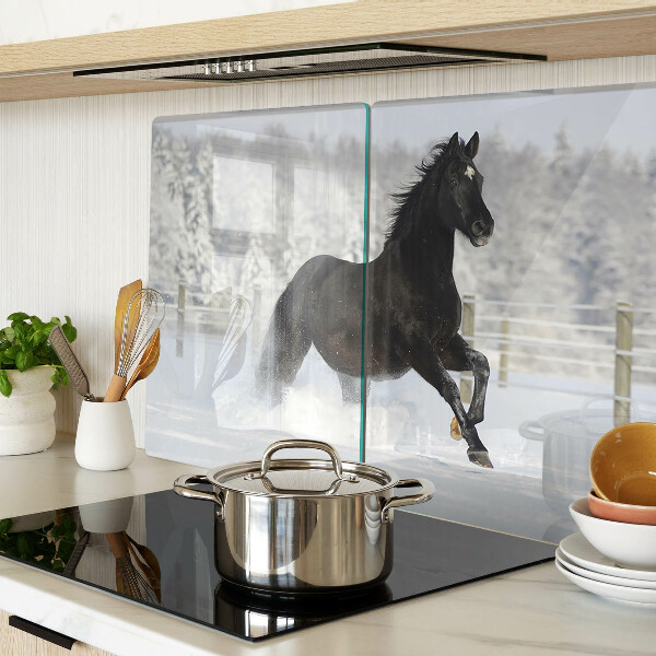 Deska kuchenna szklana z motywem konia w zimowym krajobrazie