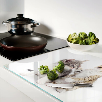 Deska kuchenna szklana z motywem kotów na białym tle