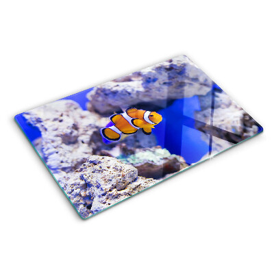 Deska kuchenna szklana z nadrukiem z motywem rybki błazenki wśród skał