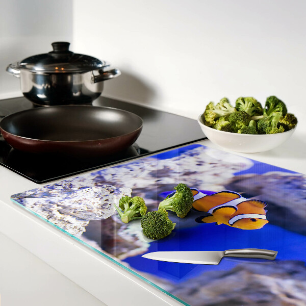 Deska kuchenna szklana z nadrukiem z motywem rybki błazenki wśród skał