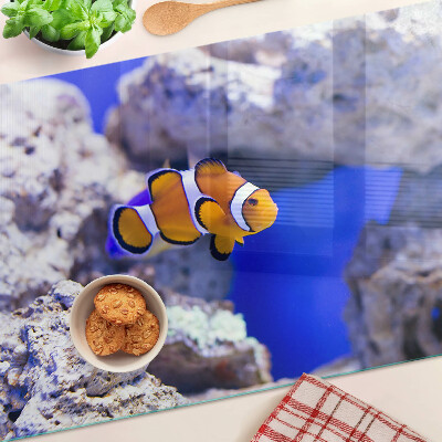 Deska kuchenna szklana z nadrukiem z motywem rybki błazenki wśród skał