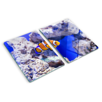 Deska kuchenna szklana z nadrukiem z motywem rybki błazenki wśród skał