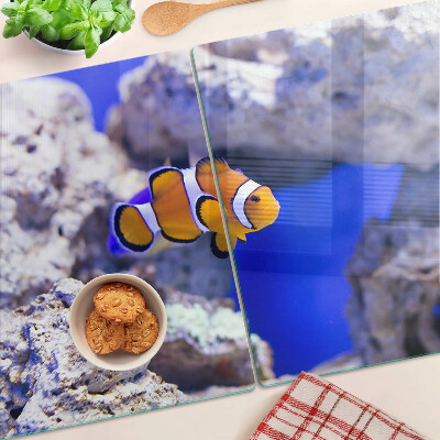 Deska kuchenna szklana z nadrukiem z motywem rybki błazenki wśród skał