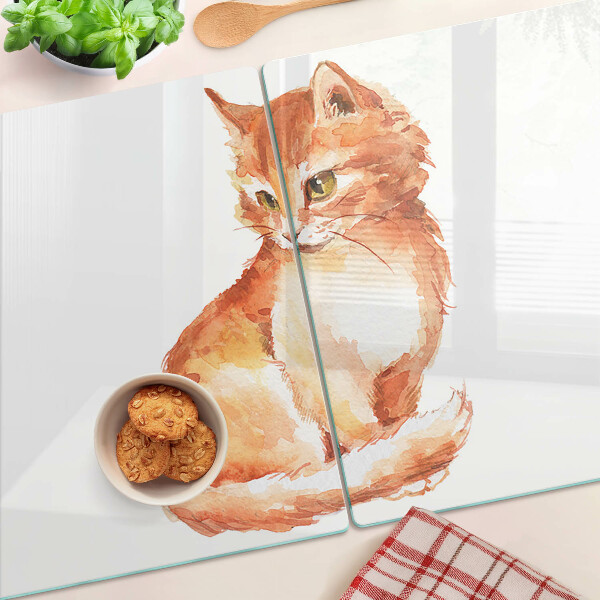Szklana deska do krojenia z nadrukiem rysunku rudego kotka