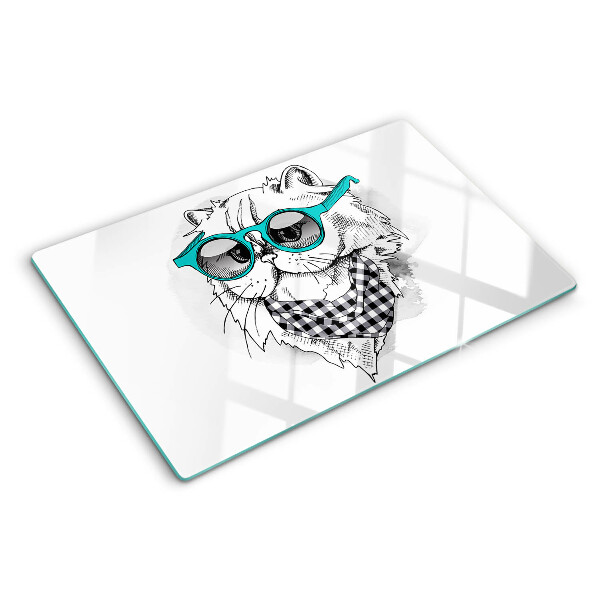 Szklana deska kuchenna z nadrukiem kota w okularach przeciwsłonecznych