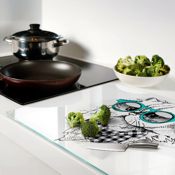 Szklana deska kuchenna z nadrukiem kota w okularach przeciwsłonecznych